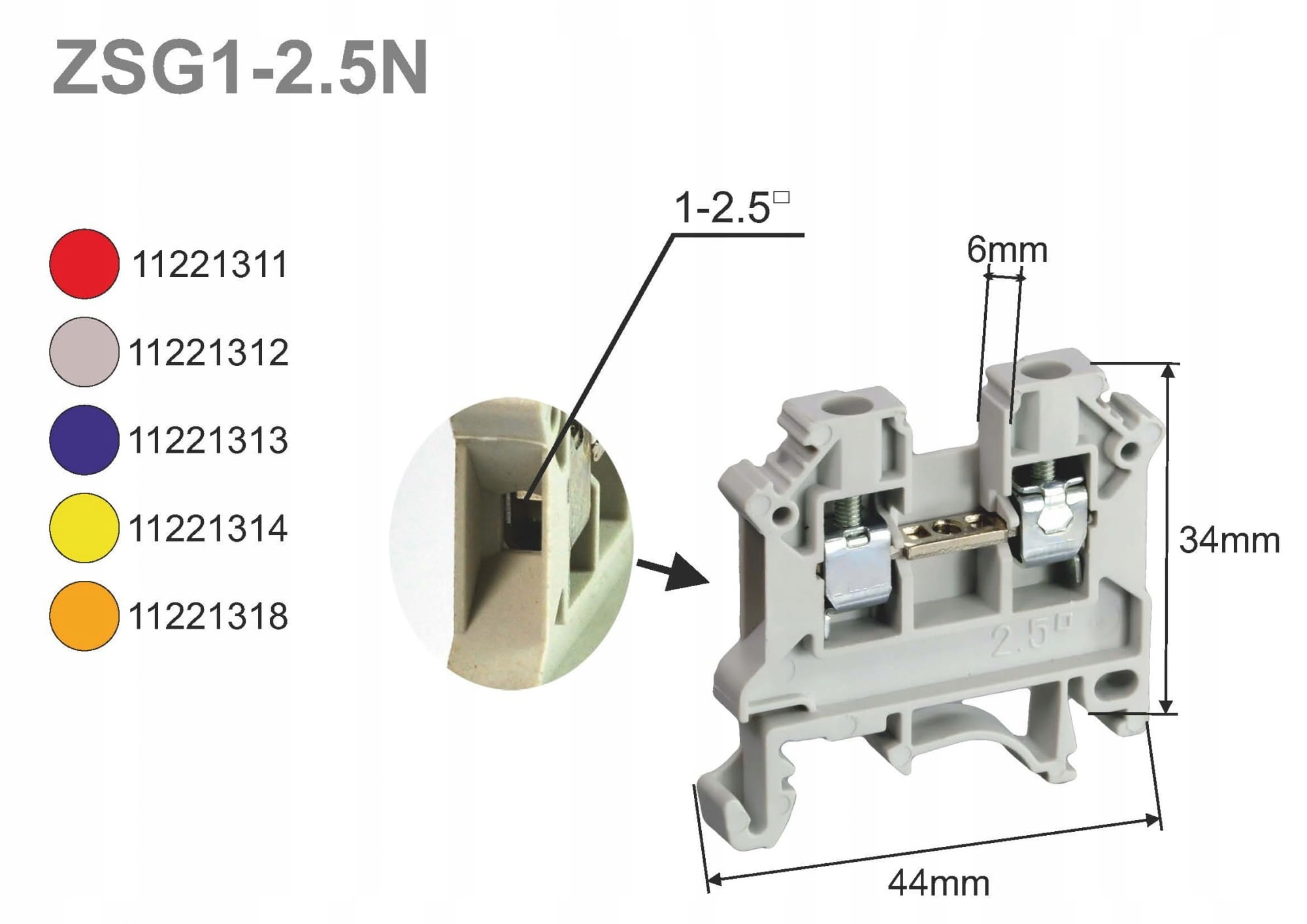 Złączka szynowa ZUG na szynę TH35 2,5mm szara 02